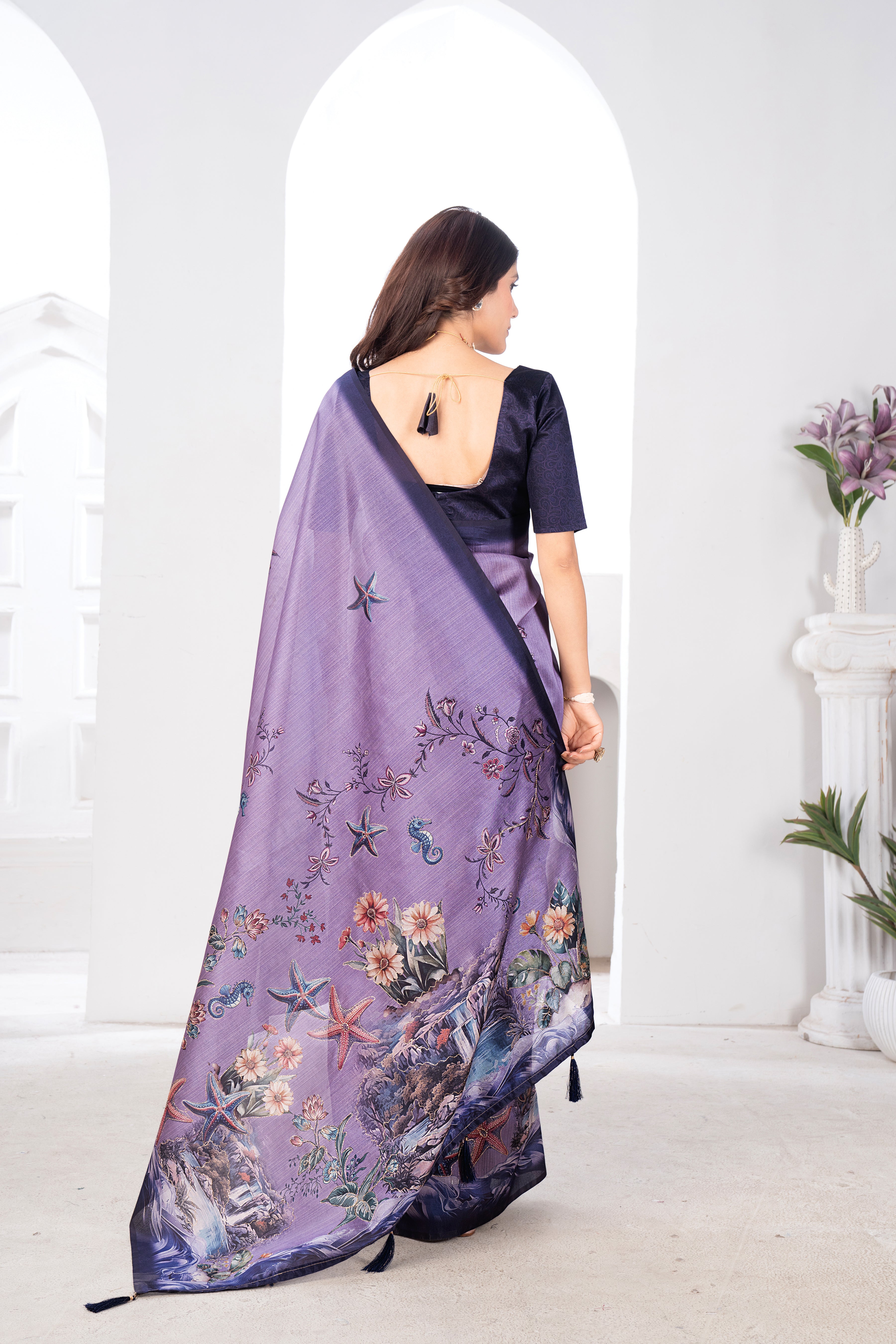 Lavender Zarna Silk Blend Kalamkari Saree
